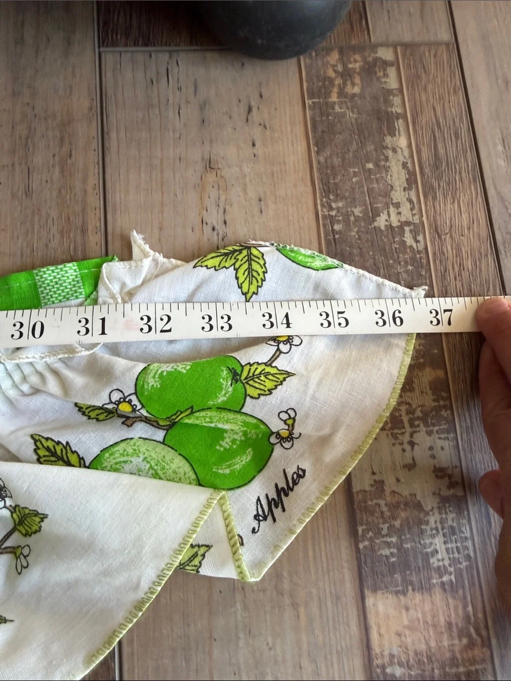 Vintage Green & White Gingham Green Apple Swag Curtain Valance Country Cottage